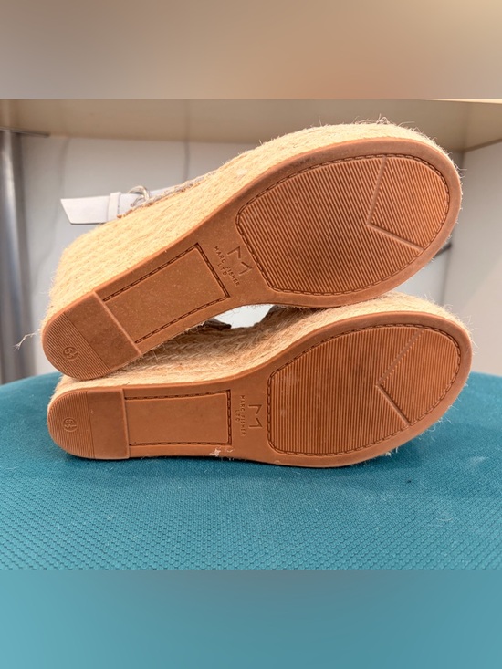 Marc Fisher Perforated Light Blue Leather Slingback Espadrille Wedge - Picture 7 of 7